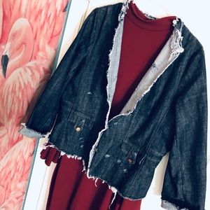 Lane Bryant Raw Edge Distressed Denim Jacket